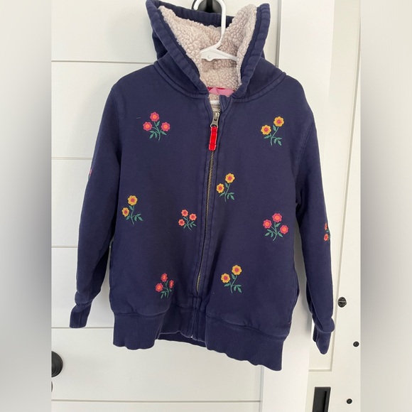 Mini Boden Embroidered Shaggy lined hoodie, Navy floral, 7-8. - Picture 3 of 8